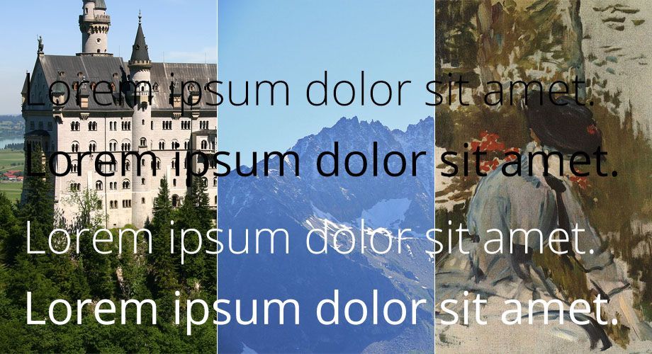 Text overlay on three different images